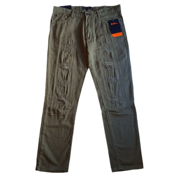 Regal Exchange Mens 34 x 30 Skinny Jeans Comfort Fit Distressed Green Jeans - Picture 5 of 6